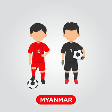Vector Design illustration of collection football player of  Myanmar with children illustration (goal keeper and player).