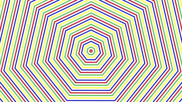 Color heptagon simple flat geometric on white background loop. Colored heptagonal radio waves endless creative animation. 