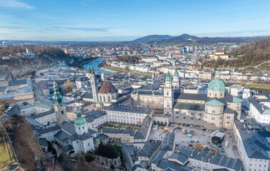 The old town of Salzburg from the Hohensalzburg Fortress and the Cathedral