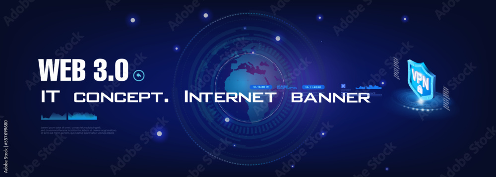 Poster web 3.0 it. futuristic background with world wide web. internet next generation. unique internet net