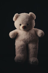 Beige Teddy Bear on black background.