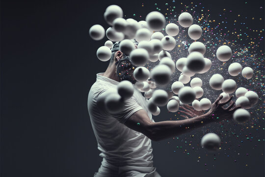 man juggling in front of black background. Generated AI