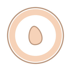 Circular panel with fresh egg in flesh color on white background