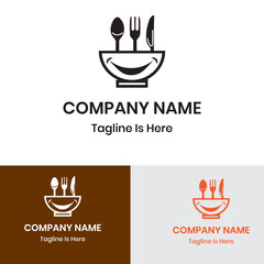 Creative happy face restaurant concept logo design 