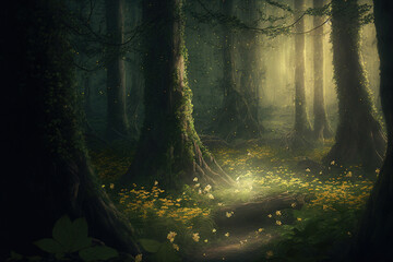 Dark fantasy fairy forest. AI