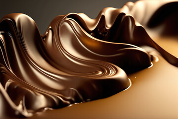  Liquid chocolate texture closeup. Fluid hot chocolate. AI
