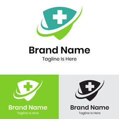 Shield hospital concept logo design 