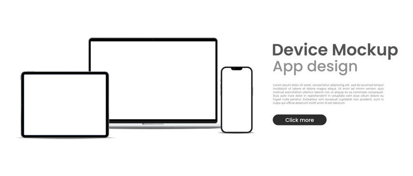 Laptop and smartphone and tablet mockup white screen display for website banner. Vector Illustration.