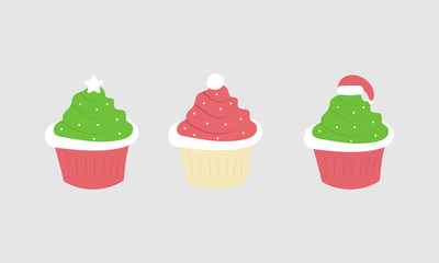 Winter holidays set of cupcakes