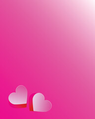 Hearts with shadown in pink and magenta gradient background