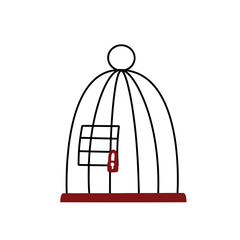 Bird cage with lock. Closed birdcage of lines. Bird house. Doodle cartoon