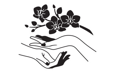 A removable sakura vinyl sticker flower orchidea beautiful blossom branch salon hands wall sticker © sathiyamoorthy