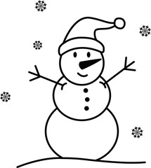 We draw snowmen in the style of sketches on a Christmas theme. A hand-drawn snowman highlighted on a white background.