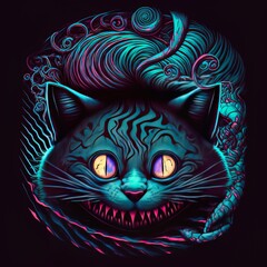 AI generated illustration of a Cheshire Cat. Scary character design.