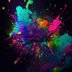 AI generated art of colorful Liquid Splash on black background