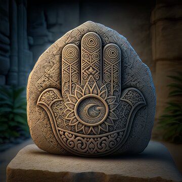 3d render of carved stone evil eye protection. The religious symbol of divine protection.