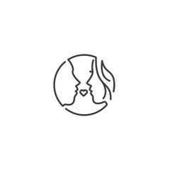 Couple kissing inside circle line art style. Vector logo icon