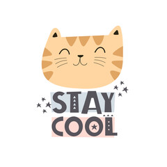 stay cool. hand drawing lettering, decor elements. flat style, colorful vector for kids. baby design for cards, poster decoration, t-shirt print