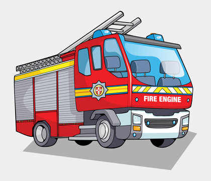 fire truck in fire station vector illustration
