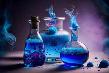 poison in potion with flask  - obrazy, fototapety, plakaty