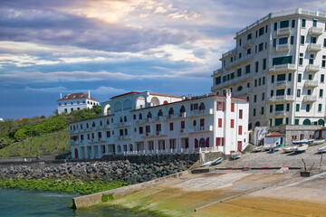 Biarritz in France, the small harbor  and beach Port Vieux, touristic landscape
