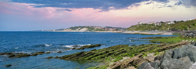 Biarritz in France, panorama of the coast, sunset
 - obrazy, fototapety, plakaty