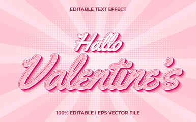 Hallo Valentine editable text effect, lettering typography font style, romance 3d text for tittle