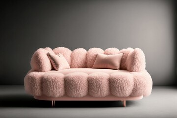 pale fluffy pink sofa in a room, isolated sofa, generated ai composite