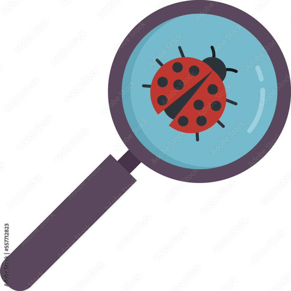 Poster search pc bug icon flat vector. computer code. software virus isolated