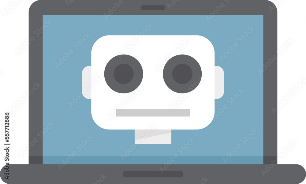 Poster laptop robot icon flat vector. bot chat. computer artificial assistant isolated