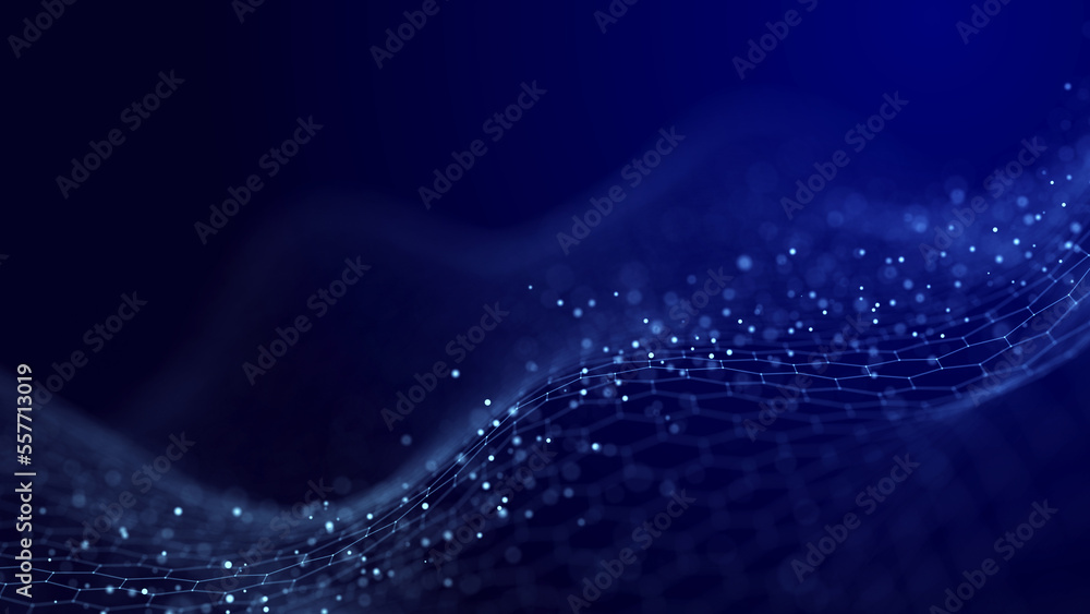 Aufkleber Big data visualization. The musical stream of sounds. Abstract background with interweaving of dots . 3D rendering.