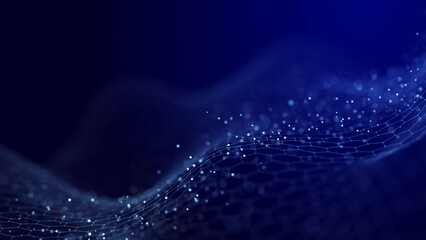 Big data visualization. The musical stream of sounds. Abstract background with interweaving of dots . 3D rendering.