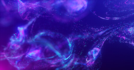 Abstract fluid explosion iridescent purple waves glowing energy magical with blur effect in liquid water. Abstract background