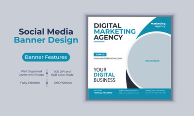 Digital marketing agency social media post banner design vector template modern layout design