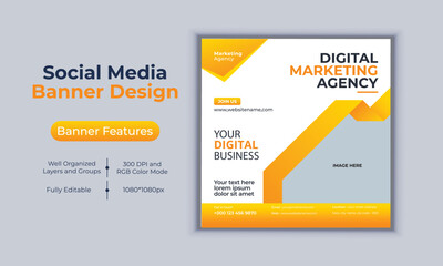 Digital marketing agency social media post banner design vector template modern layout design