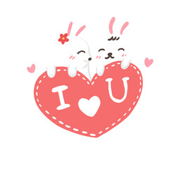 rabbit in love with heart, valentine's day illustration