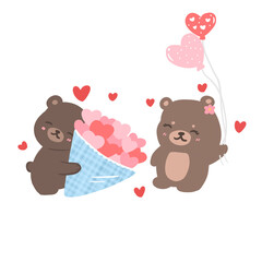 bear with bunch of heart and in love, valentine's day illustration