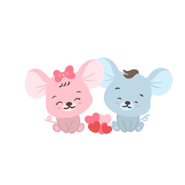 rat or mice in love, valentine's day illustration