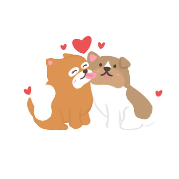 dog and heart in love, valentine's day illustration