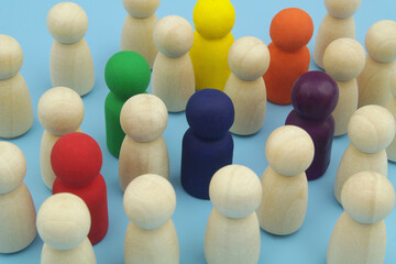 Crowd of  different people figures on blue background. Multicultural and people skills concept.