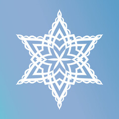 White template snowflake with shadow. Isolated snowflakes icon, round mandala. Winter Holiday cartoon flat illustration. Merry Christmas and New year Vector. Hand draw style