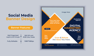 Digital marketing agency social media post banner design vector template modern layout design