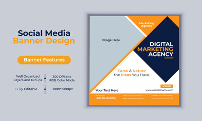 Digital marketing agency social media post banner design vector template modern layout design