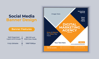 Digital marketing agency social media post banner design vector template modern layout design
