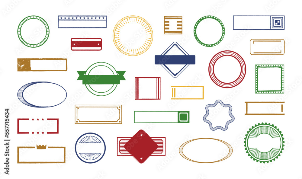 Poster rubber stamps. grunge frames. distressed imprints. border shapes. ink texture for label. paper mark.