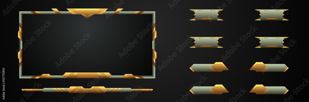 Poster gold metal borders game overlay screen interface panel and gui buttons for live video streaming