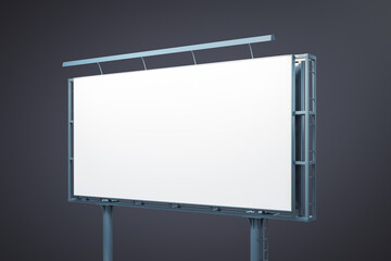 Obraz premium Blank white horizontal billboard isolated on dark background, perspective view. Mock up, 3D Rendering