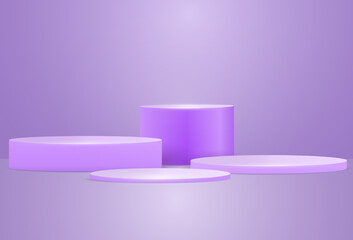 3d podium, purple product display. Stage for product presentation, scene or stand mockup, minimal modern render for show. Empty showcase. Realistic elements. Vector illustration background