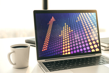 Creative abstract upward arrows sketch on modern laptop monitor, target and goal concept. 3D Rendering