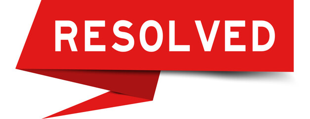 Red color speech banner with word resolved on white background